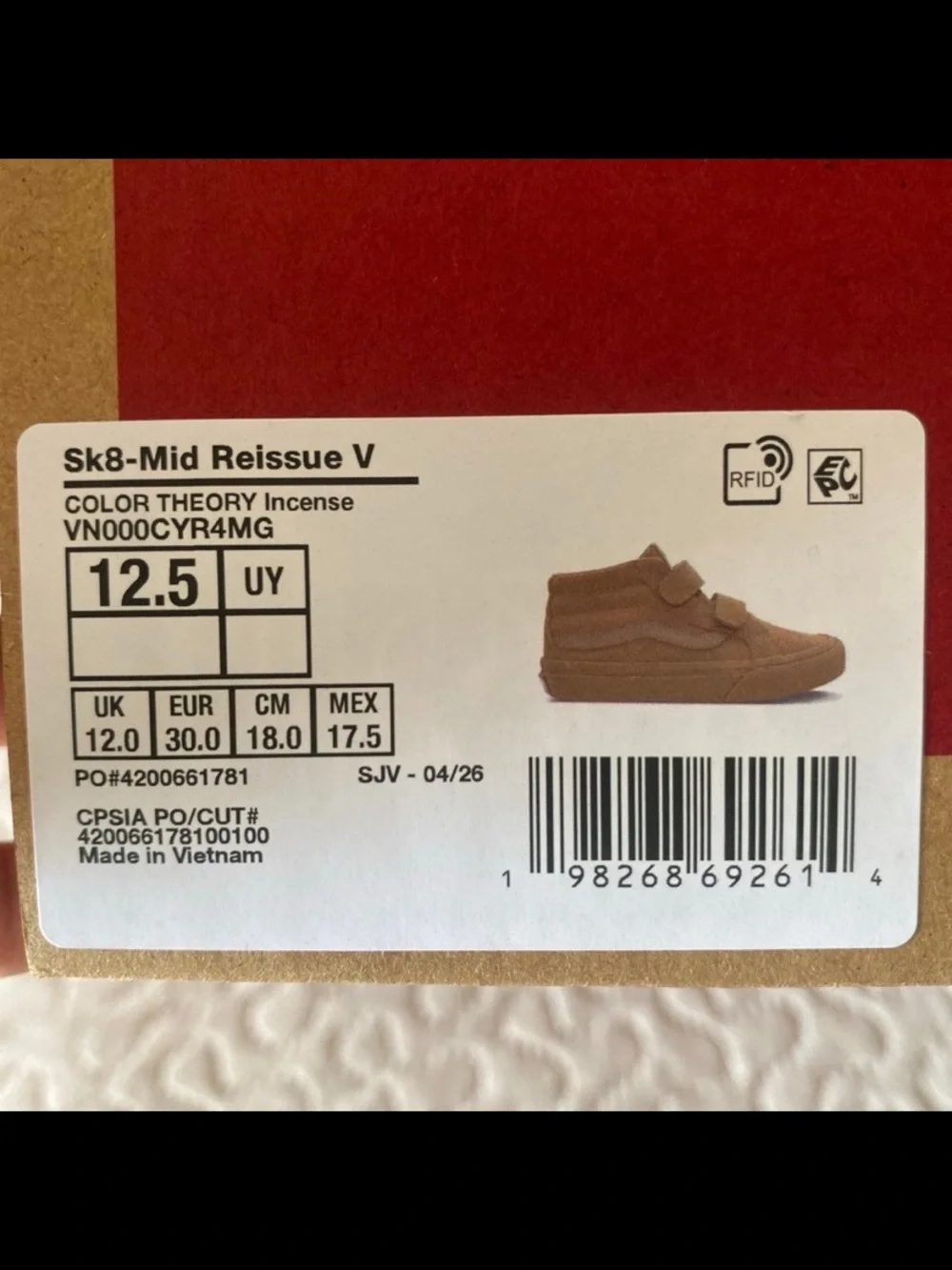 Vans Kids High-Top Velcro Sneakers in Beige